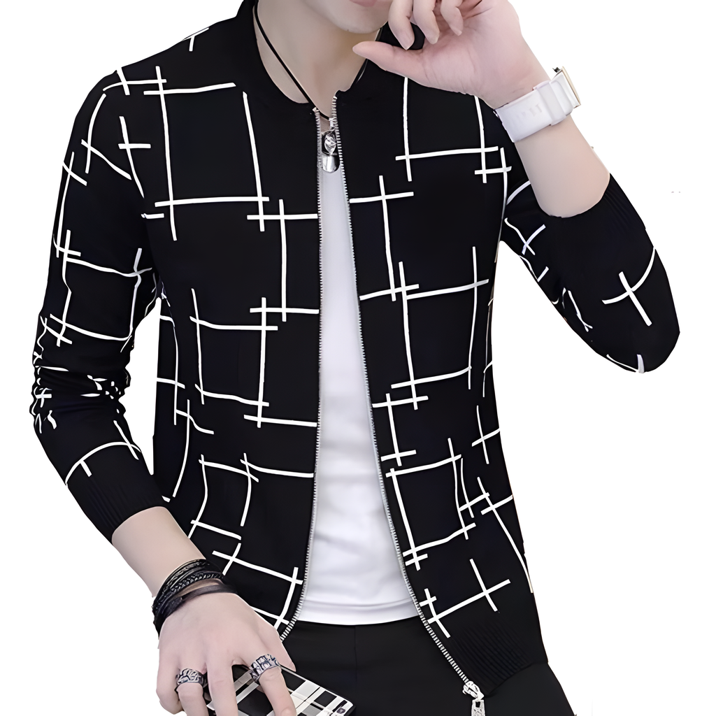 Umify Fashionable & Premium Quality – Stay Stylish With A Black Lining Printed Zipper Jacket